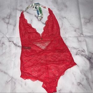 NWOT Sam Edelman | Geranium Lace Halter Bodysuit